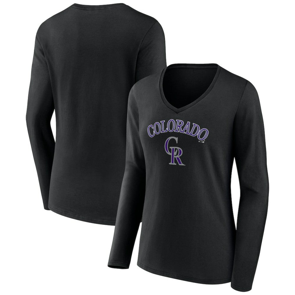 Colorado Rockies Women's Team Lockup Slim Fit Long Sleeve V-Neck T-Shirt | MLB Discount