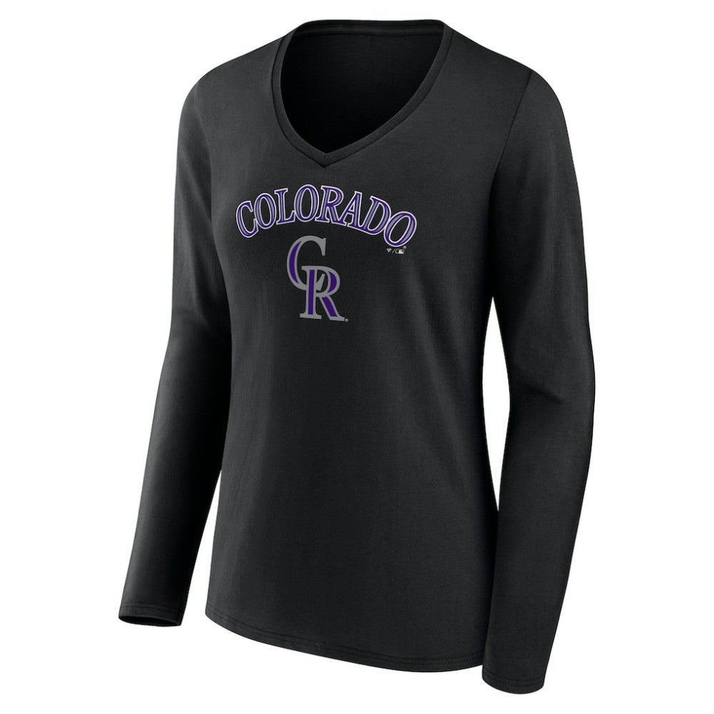 Colorado Rockies Women's Team Lockup Slim Fit Long Sleeve V-Neck T-Shirt | MLB Discount