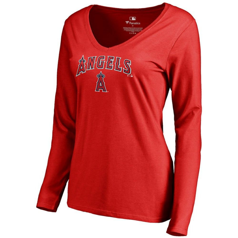 Los Angeles Angels Women's Team Lockup Slim Fit Long Sleeve V-Neck T-Shirt | MLB Discount