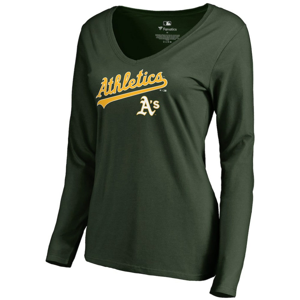 Athletics Women's Team Lockup Slim Fit Long Sleeve V-Neck T-Shirt | MLB Outlet
