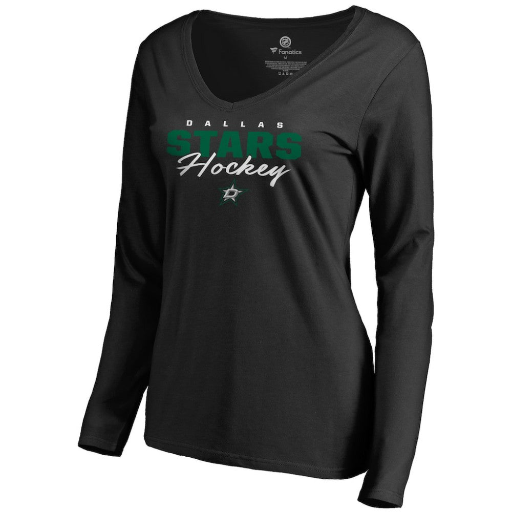 Dallas Stars Women's Iconic Collection Script Assist Long Sleeve V-Neck T-Shirt Sale