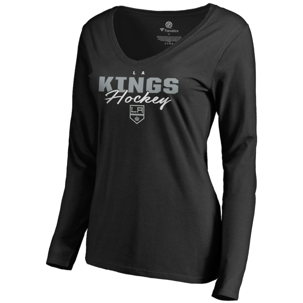 Los Angeles Kings Women's Iconic Collection Script Assist Long Sleeve V-Neck T-Shirt Outlet