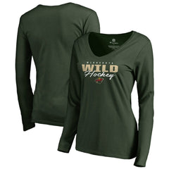 Minnesota Wild Women's Iconic Collection Script Assist Long Sleeve V-Neck T-Shirt Sale