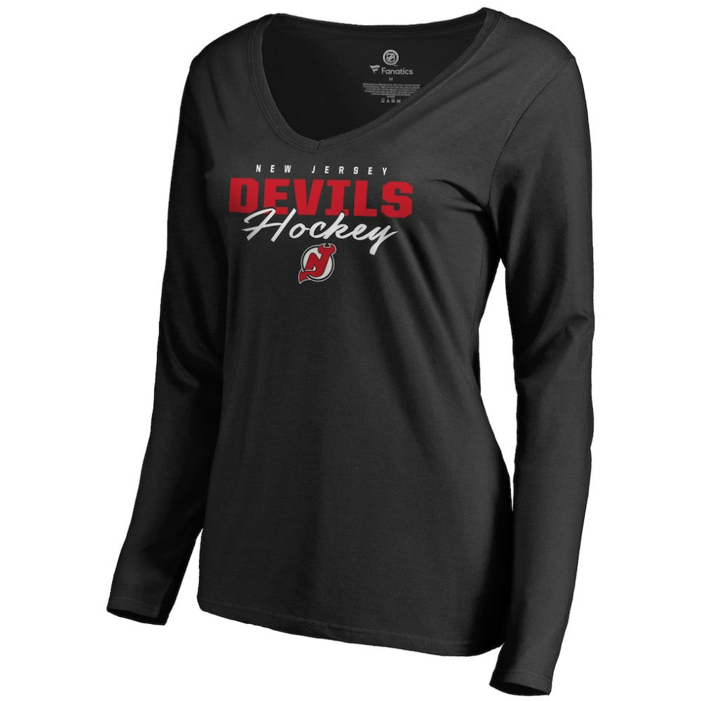 New Jersey Devils Women's Iconic Collection Script Assist Long Sleeve V-Neck T-Shirt Outlet