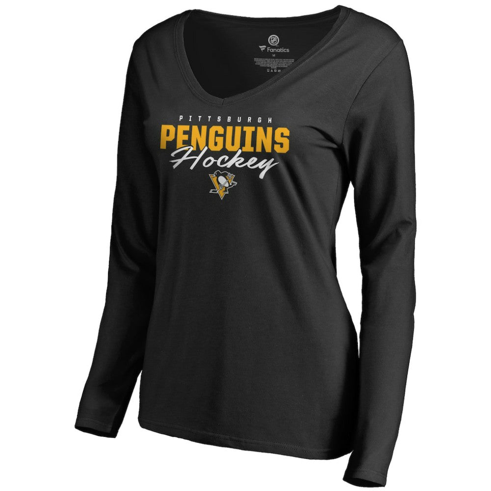 Pittsburgh Penguins Women's Iconic Collection Script Assist Long Sleeve V-Neck T-Shirt Outlet