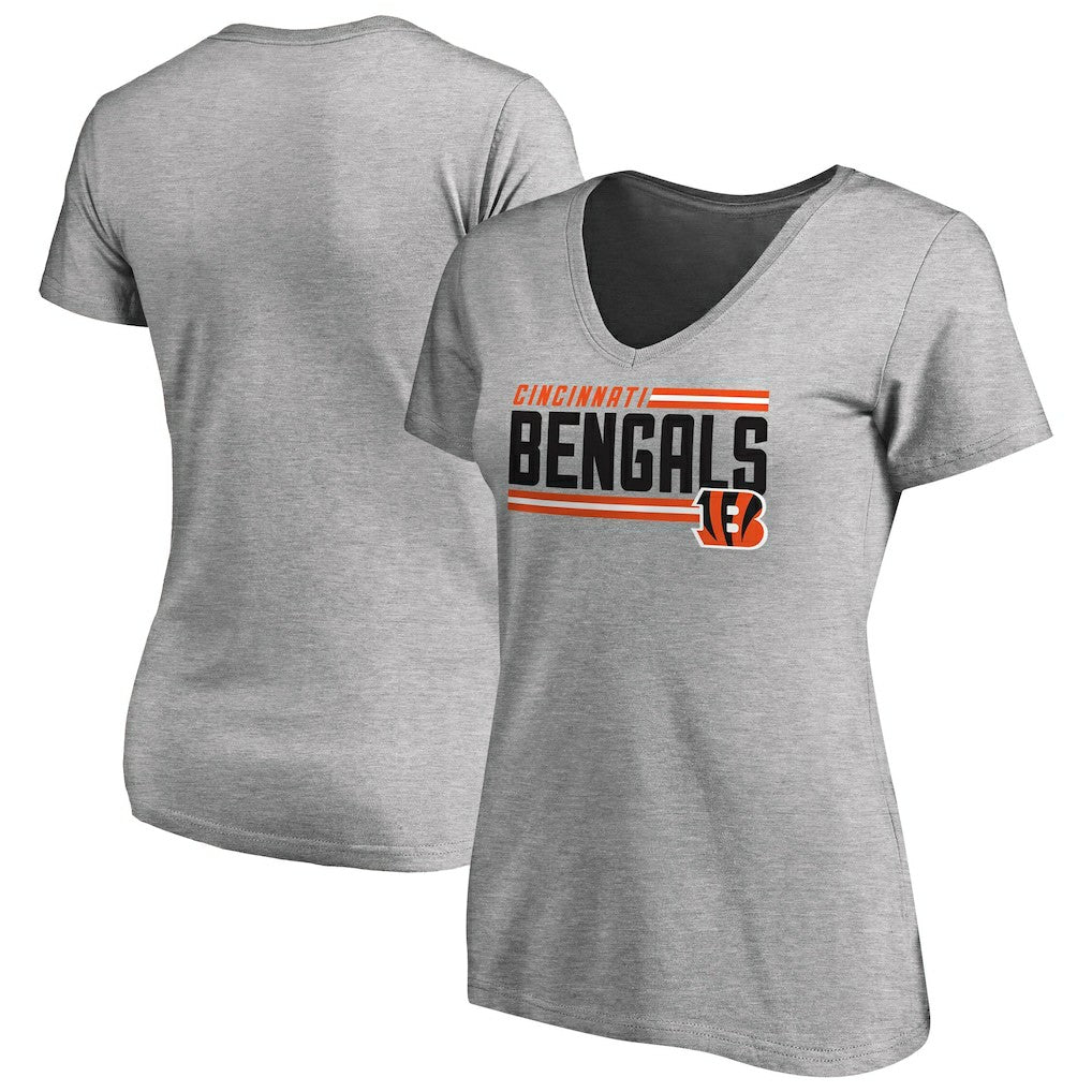 Cincinnati Bengals  Women's Iconic Collection On Side Stripe V-Neck T-Shirt