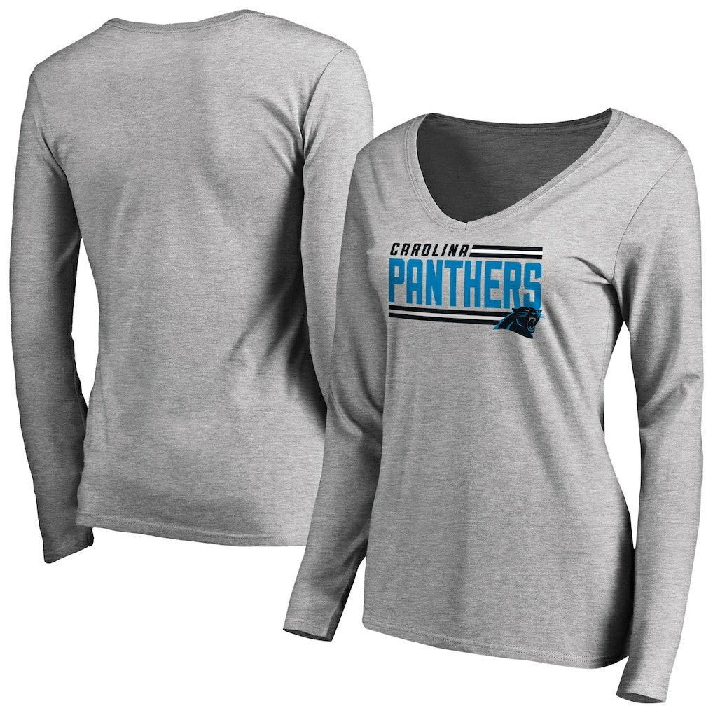 Carolina Panthers  Women's Iconic Collection On Side Stripe Long Sleeve V-Neck T-Shirt