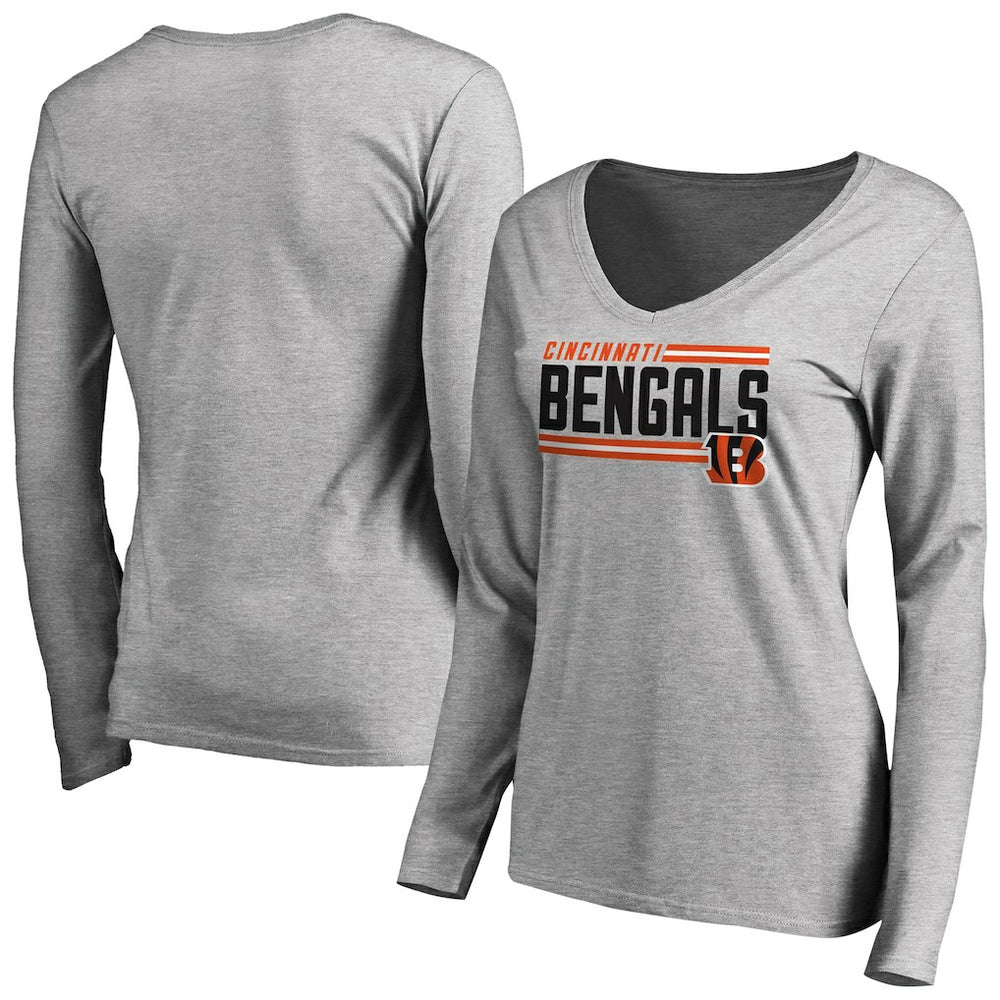 Cincinnati Bengals  Women's Iconic Collection On Side Stripe Long Sleeve V-Neck T-Shirt