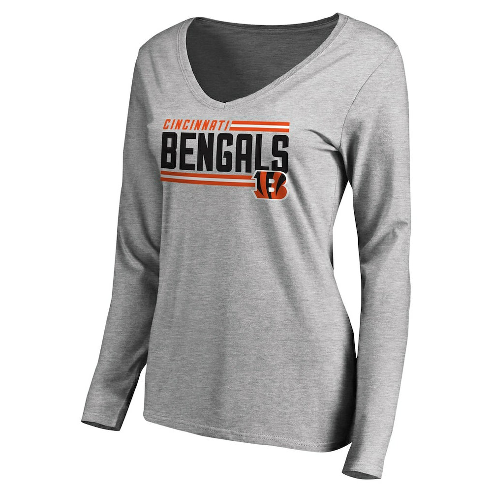 Cincinnati Bengals  Women's Iconic Collection On Side Stripe Long Sleeve V-Neck T-Shirt