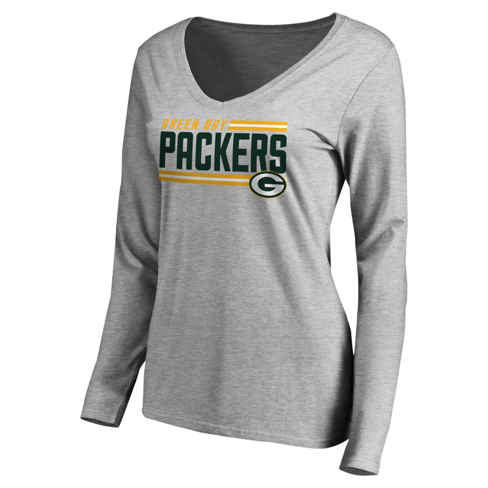 Green Bay Packers  Women's Iconic Collection On Side Stripe Long Sleeve V-Neck T-Shirt