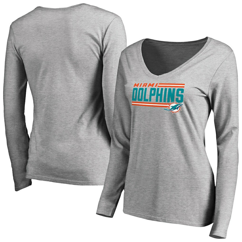 Miami Dolphins  Women's Iconic Collection On Side Stripe Long Sleeve V-Neck T-Shirt