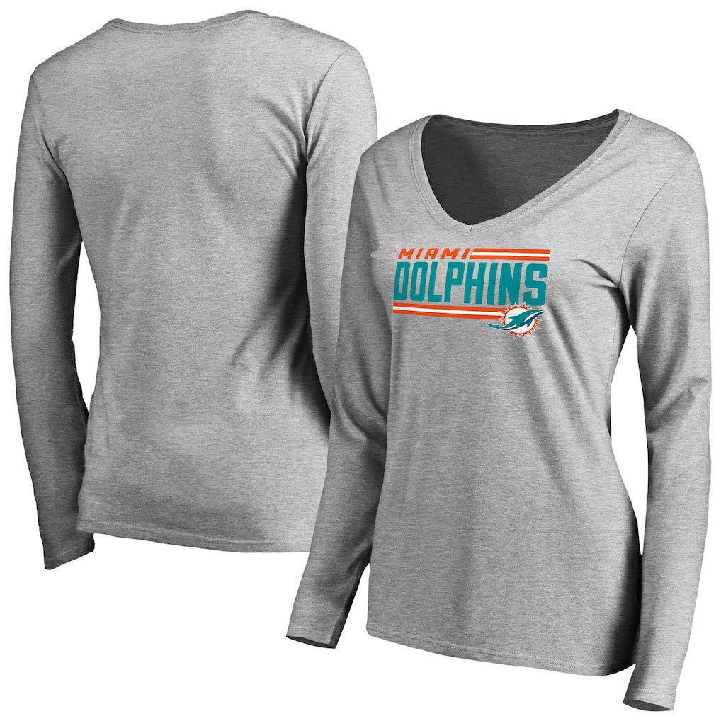 Miami Dolphins  Women's Iconic Collection On Side Stripe Long Sleeve V-Neck T-Shirt