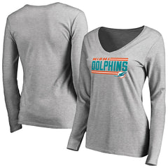 Miami Dolphins  Women's Iconic Collection On Side Stripe Long Sleeve V-Neck T-Shirt