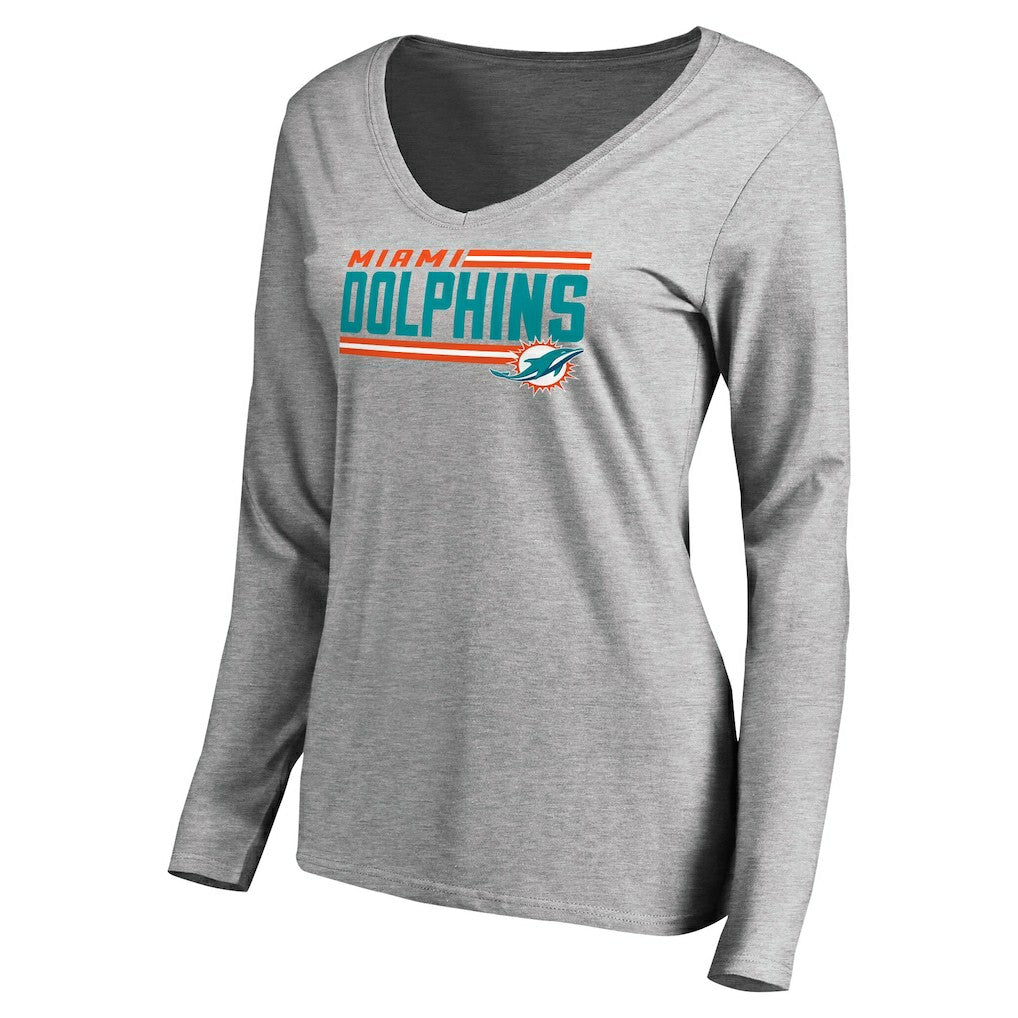 Miami Dolphins  Women's Iconic Collection On Side Stripe Long Sleeve V-Neck T-Shirt