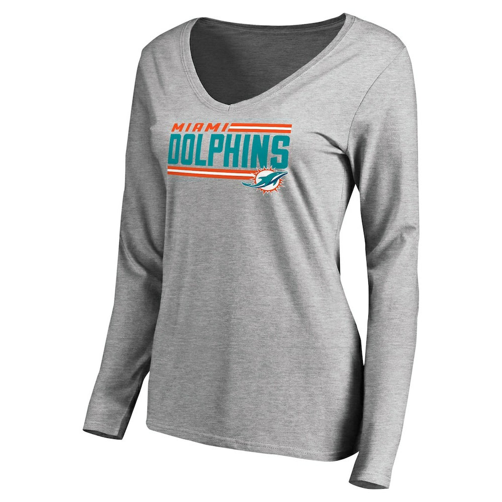Miami Dolphins  Women's Iconic Collection On Side Stripe Long Sleeve V-Neck T-Shirt
