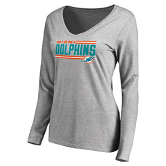 Miami Dolphins  Women's Iconic Collection On Side Stripe Long Sleeve V-Neck T-Shirt