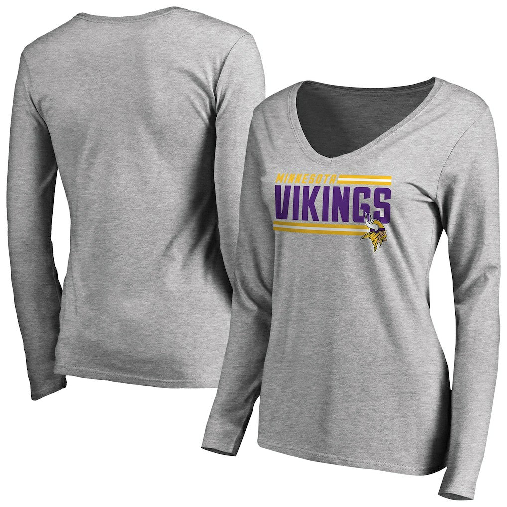 Minnesota Vikings  Women's Iconic Collection On Side Stripe Long Sleeve V-Neck T-Shirt