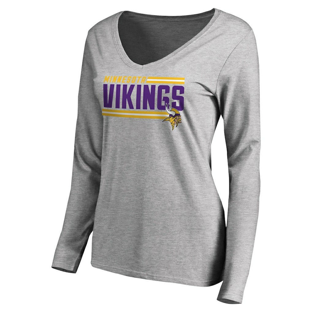 Minnesota Vikings  Women's Iconic Collection On Side Stripe Long Sleeve V-Neck T-Shirt