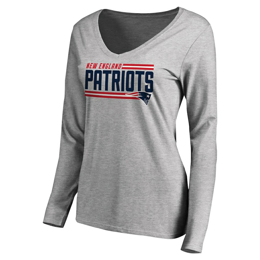 New England Patriots  Women's Iconic Collection On Side Stripe Long Sleeve V-Neck T-Shirt