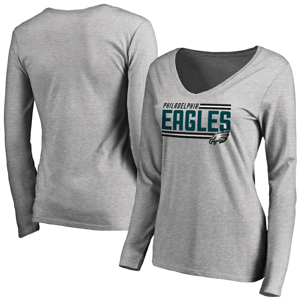 Philadelphia Eagles  Women's Iconic Collection On Side Stripe Long Sleeve V-Neck T-Shirt