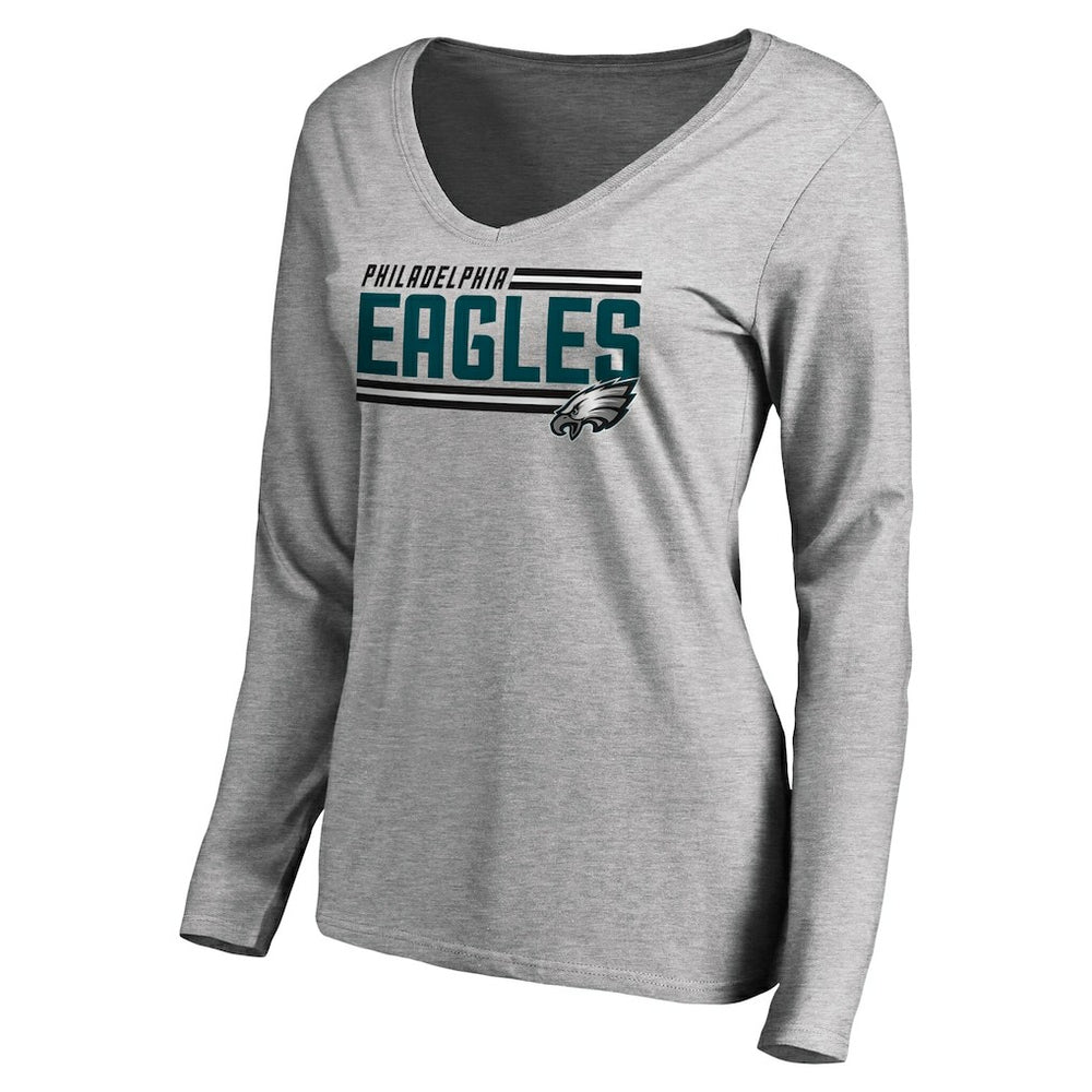 Philadelphia Eagles  Women's Iconic Collection On Side Stripe Long Sleeve V-Neck T-Shirt