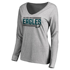 Philadelphia Eagles  Women's Iconic Collection On Side Stripe Long Sleeve V-Neck T-Shirt