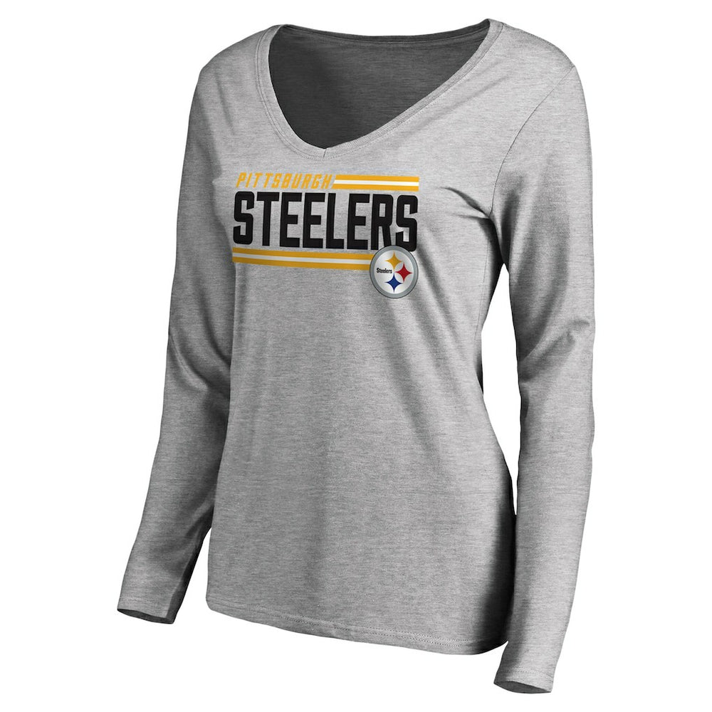 Pittsburgh Steelers  Women's Iconic Collection On Side Stripe Long Sleeve V-Neck T-Shirt