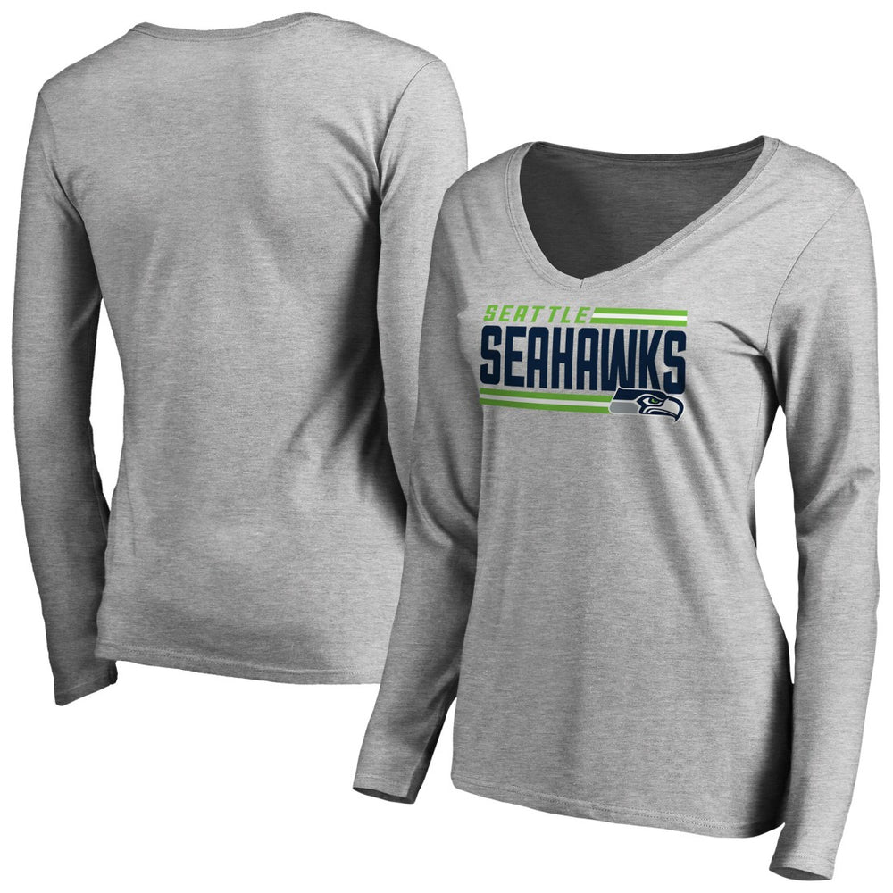 Seattle Seahawks  Women's Iconic Collection On Side Stripe Long Sleeve V-Neck T-Shirt