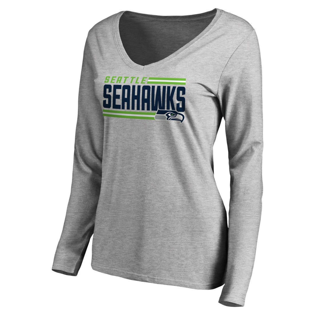 Seattle Seahawks  Women's Iconic Collection On Side Stripe Long Sleeve V-Neck T-Shirt