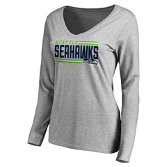 Seattle Seahawks  Women's Iconic Collection On Side Stripe Long Sleeve V-Neck T-Shirt