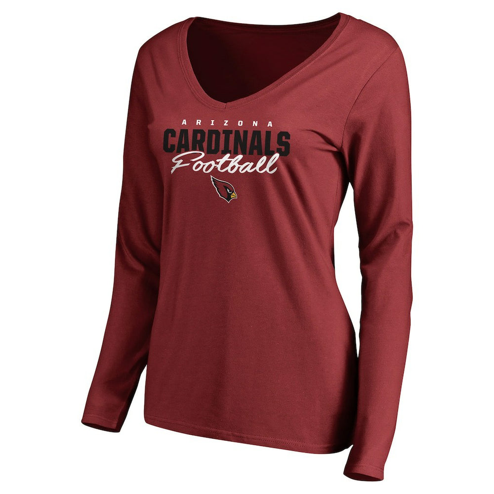 Arizona Cardinals  Women's Iconic Collection Script Assist Long Sleeve V-Neck T-Shirt