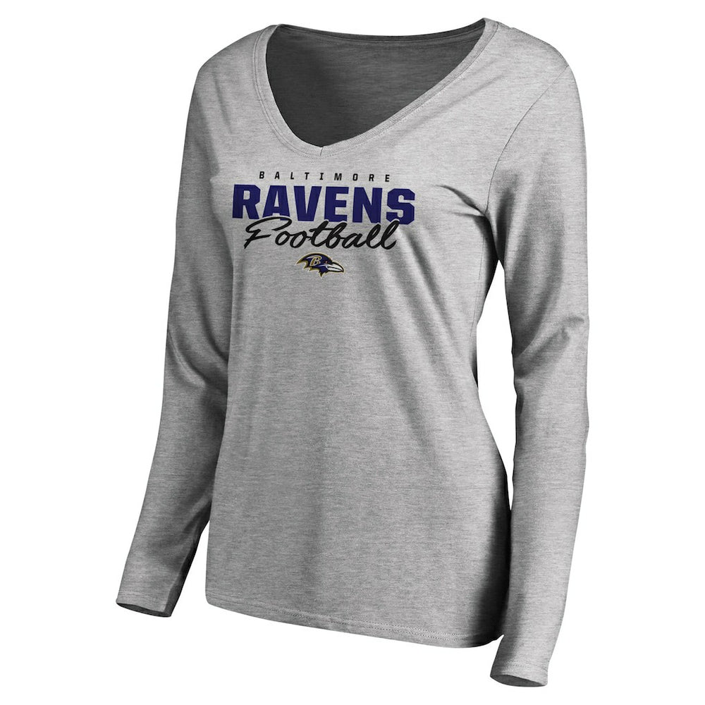 Baltimore Ravens  Women's Iconic Collection Script Assist Long Sleeve V-Neck T-Shirt