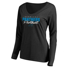 Carolina Panthers  Women's Iconic Collection Script Assist Long Sleeve V-Neck T-Shirt
