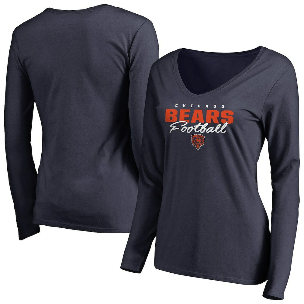 Chicago Bears  Women's Iconic Collection Script Assist Long Sleeve V-Neck T-Shirt