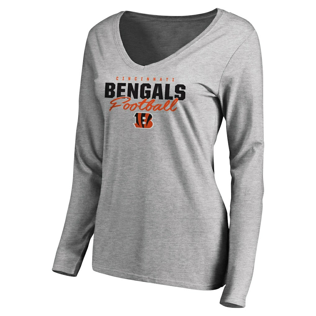 Cincinnati Bengals  Women's Iconic Collection Script Assist Long Sleeve V-Neck T-Shirt