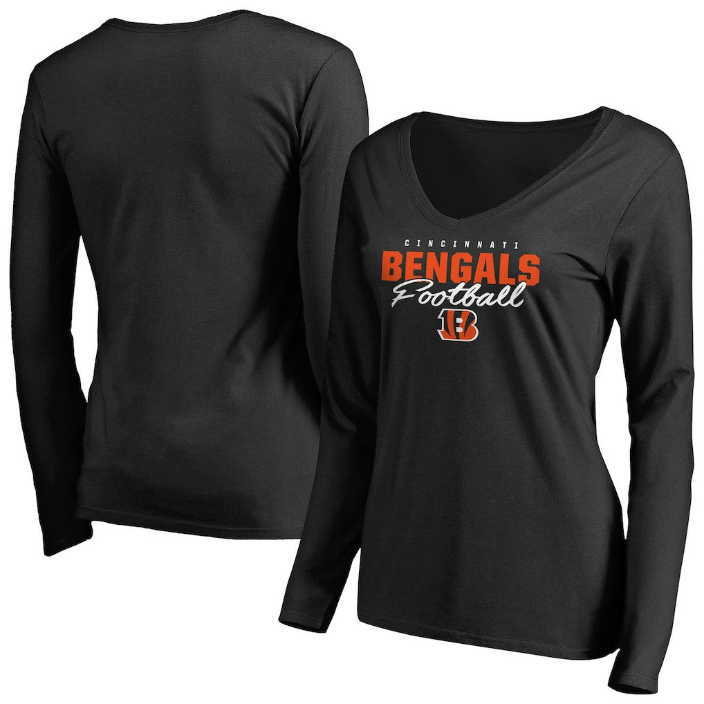 Cincinnati Bengals  Women's Iconic Collection Script Assist Long Sleeve V-Neck T-Shirt