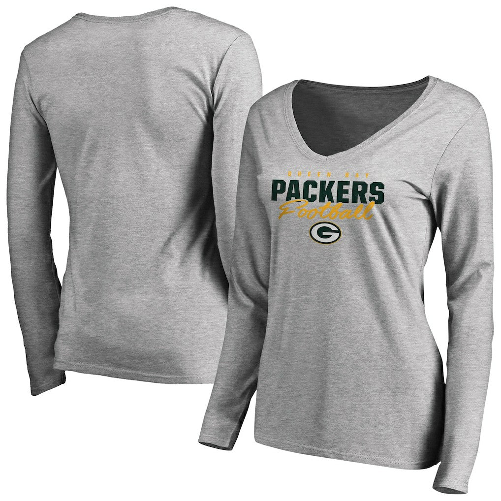 Green Bay Packers  Women's Iconic Collection Script Assist Long Sleeve V-Neck T-Shirt