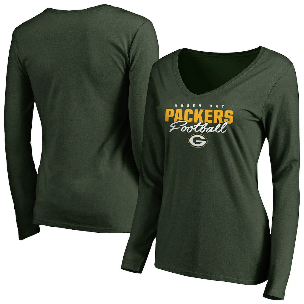 Green Bay Packers  Women's Iconic Collection Script Assist Long Sleeve V-Neck T-Shirt