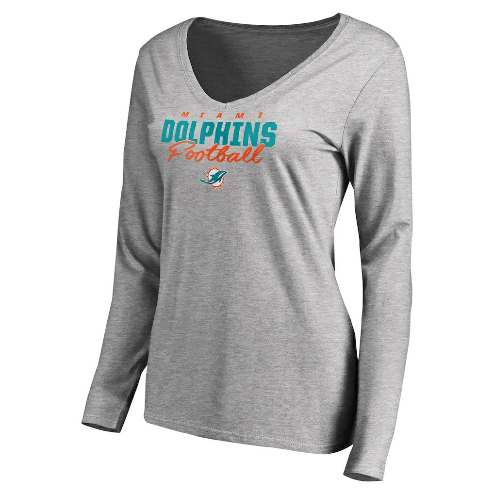 Miami Dolphins  Women's Iconic Collection Script Assist Long Sleeve V-Neck T-Shirt