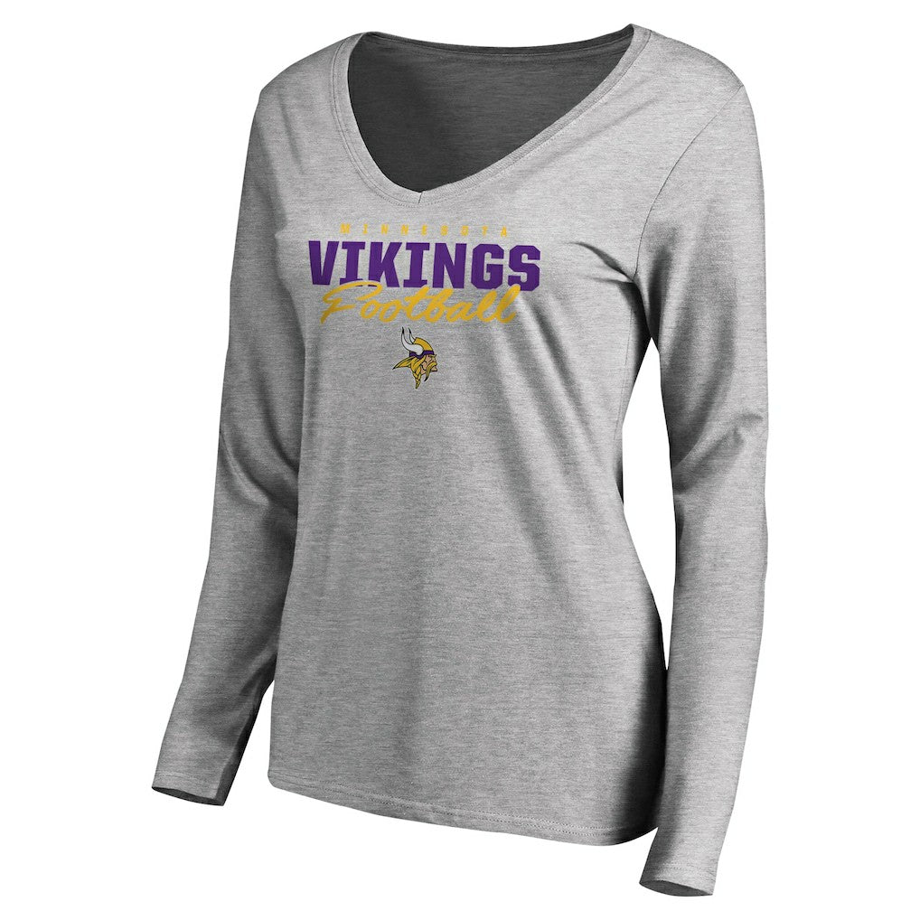 Minnesota Vikings  Women's Iconic Collection Script Assist Long Sleeve V-Neck T-Shirt
