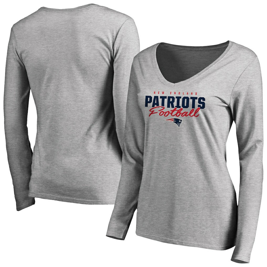 New England Patriots  Women's Iconic Collection Script Assist Long Sleeve V-Neck T-Shirt