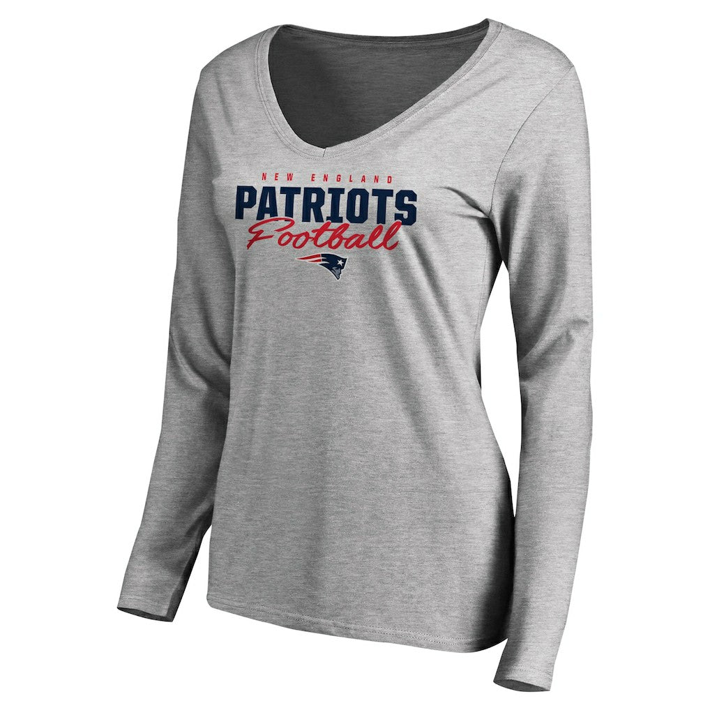 New England Patriots  Women's Iconic Collection Script Assist Long Sleeve V-Neck T-Shirt