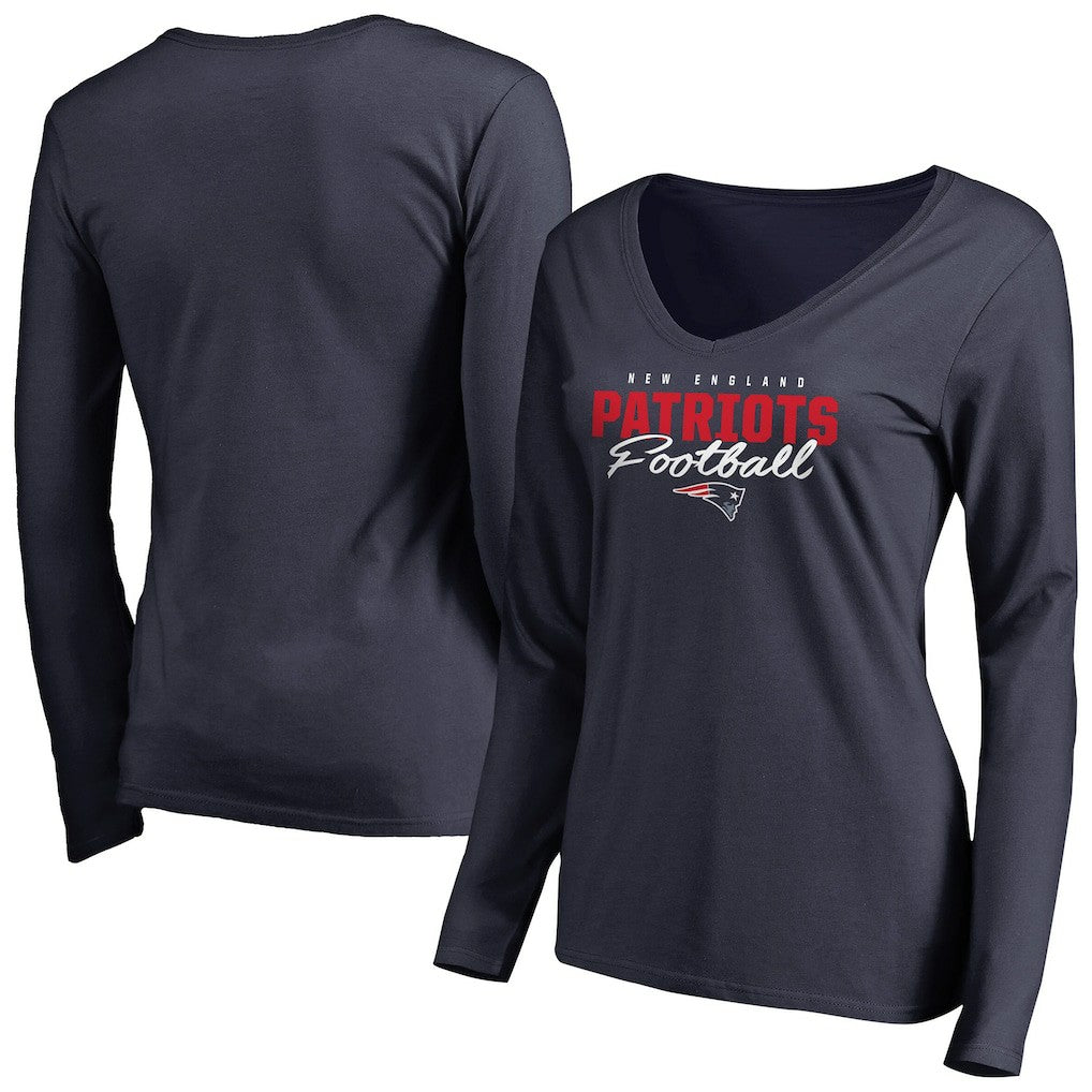 New England Patriots  Women's Iconic Collection Script Assist Long Sleeve V-Neck T-Shirt