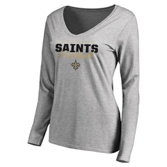 New Orleans Saints  Women's Iconic Collection Script Assist Long Sleeve V-Neck T-Shirt