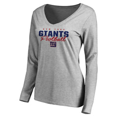 New York Giants  Women's Iconic Collection Script Assist Long Sleeve V-Neck T-Shirt