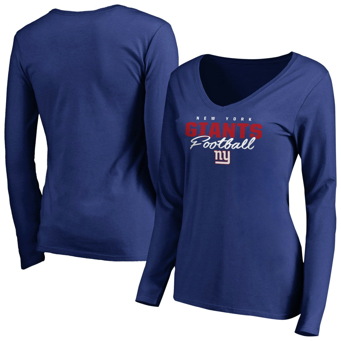 New York Giants  Women's Iconic Collection Script Assist Long Sleeve V-Neck T-Shirt