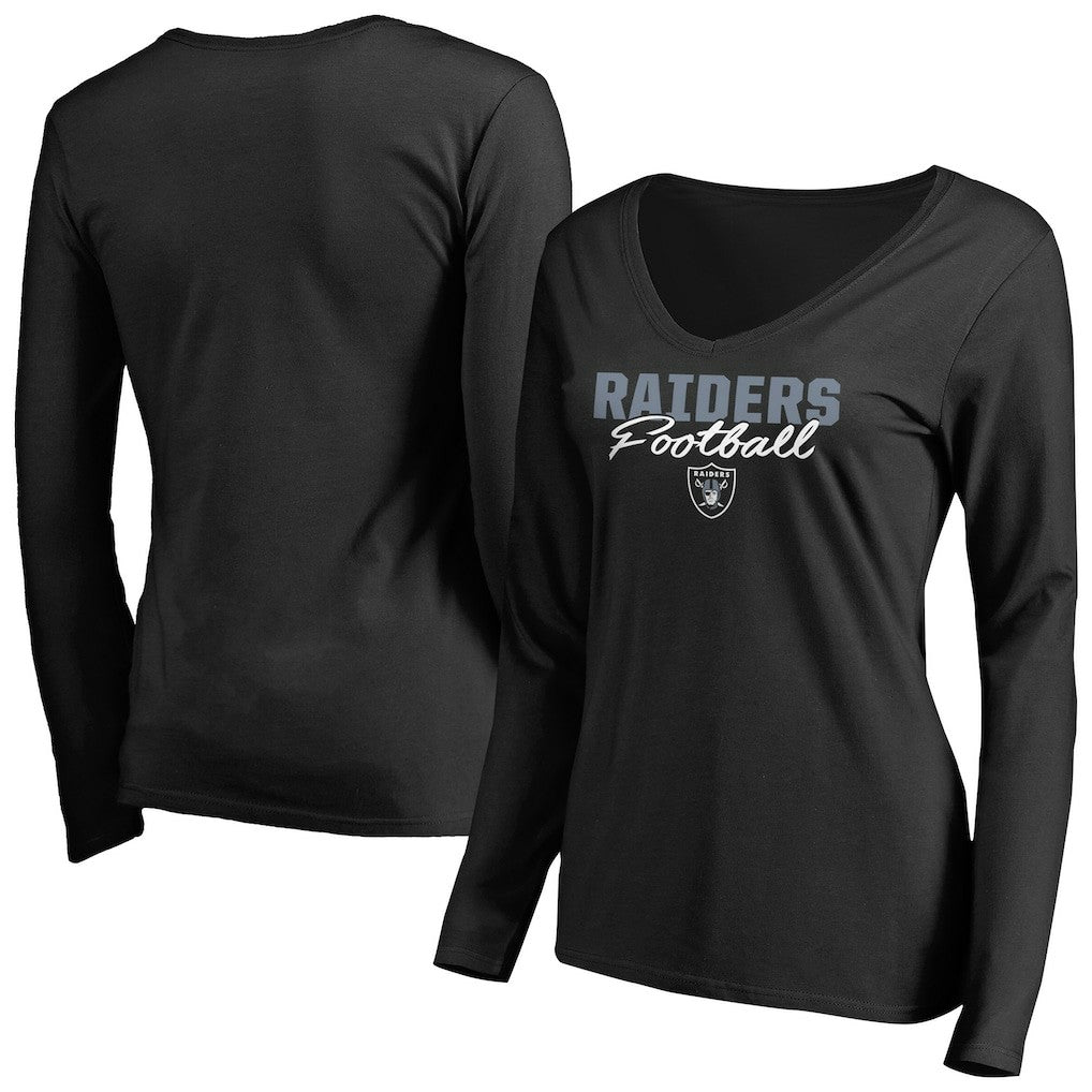 Las Vegas Raiders  Women's Iconic Collection Script Assist Long Sleeve V-Neck T-Shirt