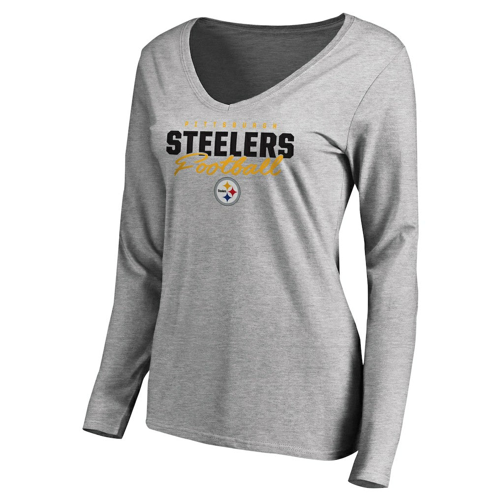 Pittsburgh Steelers  Women's Iconic Collection Script Assist Long Sleeve V-Neck T-Shirt