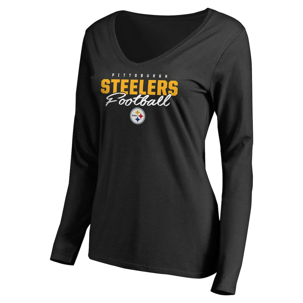 Pittsburgh Steelers  Women's Iconic Collection Script Assist Long Sleeve V-Neck T-Shirt
