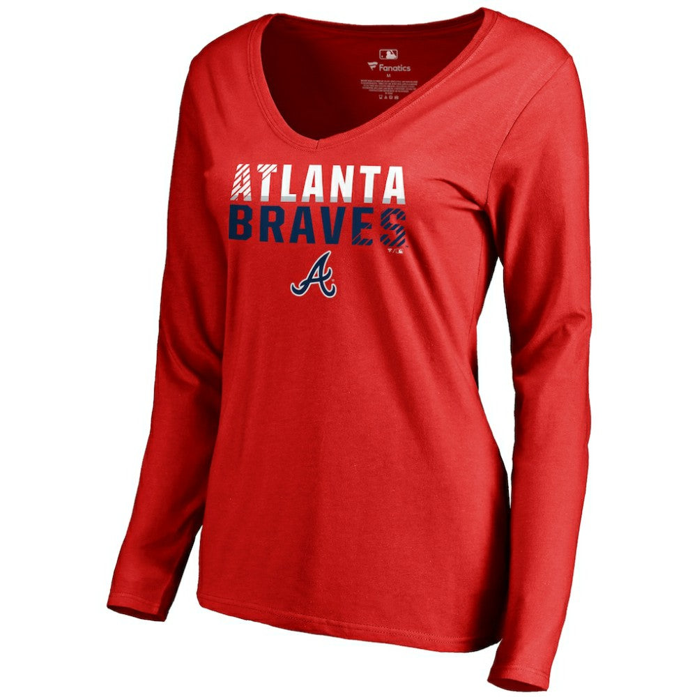 Atlanta Braves Women's Fade Out V-Neck Long Sleeve T-Shirt | MLB For sale